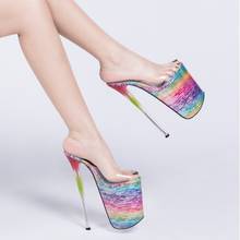 Women Rainbow Colors Platform Stilettos PVC Clear Transparent Pumps Large Size 35-46 Slipper Party Super High 22CM Heels  NewNew 2024 - buy cheap