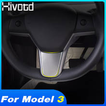 Hivotd para tesla model 3, acessórios para o interior do carro, estilo, volante, moldura, capa aparadora, aço inoxidável 2018, 2019, 2020 2024 - compre barato