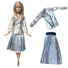 NK1x-vestido de plata para muñeca Barbie, ropa informal, camisa, Falda plisada a la moda, accesorios para muñecas, juguetes para bebés, regalo para niñas 04E 5X 2024 - compra barato