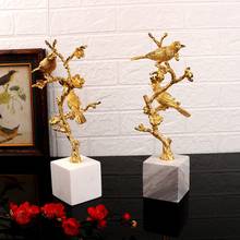 Chinese Marble Copper Color Bird Branch Metal Ornaments Home Lvingroom Figurines Decoration Office Desktop Accessories Crafts 2024 - buy cheap