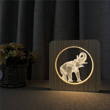 Lâmpada de mesa em madeira arílica de led 3d, elefante, animal, luz noturna, interruptor, escultura, para decoração de quarto de criança, presente 2024 - compre barato