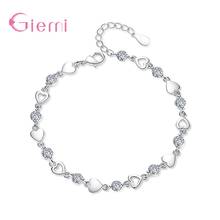Sweet 925 Sterling Silver Heart Charm Bracelet Bridal Wedding Accessories White Purple Rhinestone Bangle Bracelet Fine Jewelry 2024 - buy cheap