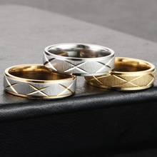 Anéis masculinos de prata e ouro, anéis de dedo entalhados em aço inoxidável fosco, joia casual de aliança de casamento, presente 2024 - compre barato