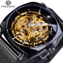 Forsining New Men Mechanical Watch Black Square Automatic Transparent Skeleton Dial Slim Mesh Steel Relogio Masculino Male Clock 2024 - buy cheap