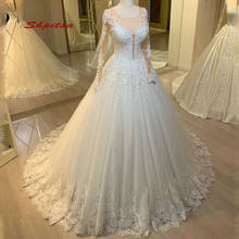 Long Sleeve Lace Wedding Dresses Ball Gown Tulle Plus Size White Ivory Vintage Princess Women Bride Bridal Dresses Wedding Gowns 2024 - buy cheap
