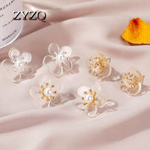 ZYZQ Sweet Transparent Acrylic Flower Earrings Faux Pearl Flower Earrings Fashion Party Jewelry 2024 - buy cheap