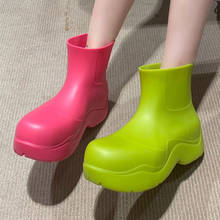 Botas de lluvia Retro para Mujer, botines cortos de suela gruesa con plataforma, zapatos planos sin cordones, color verde, otoño, 2021 2024 - compra barato