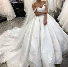 Пышное Бальное Платье с v-образным вырезом из тюля с кружевной аппликацией, Роскошное винтажное свадебное платье, свадебное платье для невесты, размер на заказ LS12 2024 - купить недорого