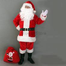 9 Pieces Full Set Christmas Santa Claus Cosplay Costume Hat Wig Beard Glasses Coat Pants Belt Shoes Cover Gloves Adult Suits 2024 - buy cheap