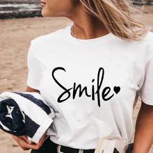 Simple Style Smile Letter Print TShirt Women Short Sleeve O Neck Casual Hipster Tshirt Lady Tee Shirt Top Clothes Camiseta Mujer 2024 - buy cheap