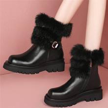 Winter Riding Boots Women Genuine Leather High Heel Motorcycle Boots Female Warm Rabbit Fur Platform Pumps Shoes Casual Shoes 2024 - buy cheap