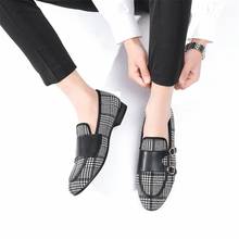 Men Dress Shoes Brand Leather Loafers Wedding Party Formal Tartan Design Casual Fashion Men's Slip on Shoes 2024 - buy cheap