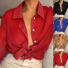 2019 Spring Summer Beach Wear Office Shirt S-5Xl Transparent See Through Top Women Sexy Lapel Neck Long Sleeve Blouse 2024 - buy cheap