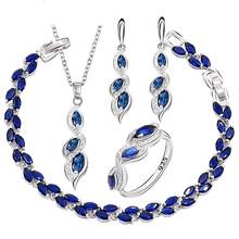 Conjuntos de joias cor de prata zircônia cúbica azul, verde, colar, brincos, pulseira, caixa de presente grátis wpatkys 2024 - compre barato