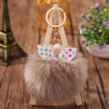 Cute rabbit fur ball plush key chain car keychain bow hair ball bag pendant lady ornament pendant accessory 2024 - buy cheap