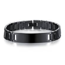 Sizzz pulseira de aço inoxidável masculina, bracelete para homens preto brilhante, joias da moda com letras diy 2024 - compre barato