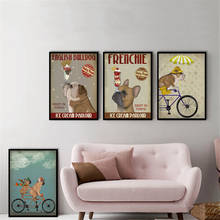 English Bulldog Ice Cream Dog Painting Canvas Pictures for Living Room Dog Bicycle Wall Art Retro Posters and Prints Quadros 2024 - buy cheap