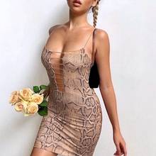 Women's Fashion Sling Halter Sexy Hollow Slim Pack Hips Snake Print Dress Brown 2024 - buy cheap