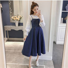 2020 Spring Women Korean Style Sweet Denim Dress Sleeveless Zipper Ribbon High Waist Female Midi Slip Dress Woman Clothes D842 2024 - buy cheap