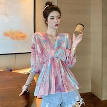 Heydress 2020 Spring Women Bohemian Lantern Half Sleeve Blouse Lady V-neck Elegant Chiffon Shirts Female Ruffle Blouse 2024 - buy cheap