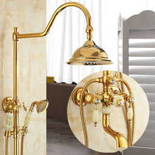 Tuqiu Bath and Shower Faucet Gold Brass and Jade Bath Shower Set Brass Wall Mounted  Rainfall Shower & Hand shower Faucet Set 2024 - buy cheap