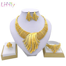 Liffly-Conjuntos de joyas de estilo africano para mujer, collar grande de cristal, pendientes, anillo, pulsera nigeriana, joyería de oro para boda 2024 - compra barato