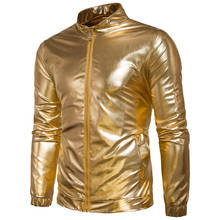 Chaqueta de cuero metálico para hombre, abrigo ajustado con cremallera, estilo Bomber de béisbol, brillante, para fiesta, baile, discoteca 2024 - compra barato