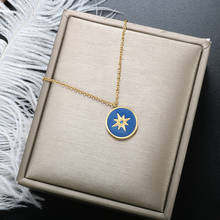ZMFashion Blue Enamel Eight Pointed Star Compass Round Pendant Necklace Women Men Simple Clavicle Chain Choker Jewelry bijoux 2024 - buy cheap