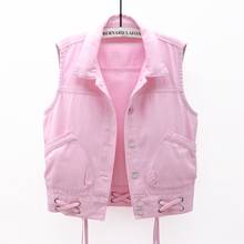 Pink Denim Vest Women Korean Summer Waistcoat Student Sleeveless Jacket Coat Casual Loose Short Big Pocket Jeans Vests Female 2024 - buy cheap
