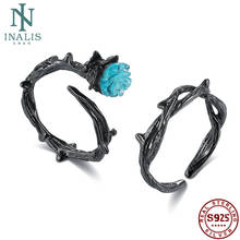 INALIS 925 Sterling Silver Rings For Women Romantic Blue Rose Flower Black Thorns Vintage Plant Valentine's Gift  Fine Jewelry 2024 - buy cheap