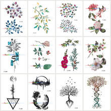 Водостойкие временные тату-наклейки Wyuen 12 шт./лот, Цветочная серия, листья, растения, искусственные татуировки для женщин, боди-арт, дерево, татуировки, искусственная татуировка 2024 - купить недорого