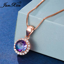 Bridal Rainbow Fire Crystal Round Pendant Wedding Necklaces For Women Rose Gold Chain Blue Green Zircon Engagement Necklace Cz 2024 - buy cheap