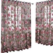 Door Blinds Window Peony Printed Transparent Tulle Curtain Room Divider Valance  Tulle Curtain 2021  Home  Decoration 100*200cm 2024 - buy cheap