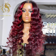 Brazilian Remy Wig with Baby Hair 4x4 Wave Honey Highlight Red Color Lace Front Human Hair Wigs Pre Plucked Hairline 2024 - buy cheap