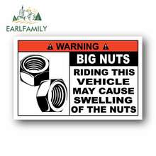 EARLFAMILY 13cm x 8.4cm For Warning - Big Nuts Riding This Vehicle Car Bumper Window Creative Stickers Decals Vinyl Material 2024 - buy cheap