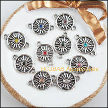 10 pçs tibetano prata tom retro flor misturada cristal encantos conectores 16x23mm 2024 - compre barato