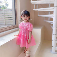 Vestido de princesa rosa casual de algodão de manga curta para crianças de 1 a 6 anos verão 2021 2024 - compre barato