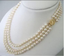 3 Rows 7-8mm White Akoya Cultured Pearls Necklace 17-19" 2024 - buy cheap