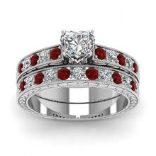 Conjunto de 2 unids/set de anillos románticos para mujer, con forma de corazón, diamantes de imitación blancos/rojos, anillos de circón para mujer, accesorios de joyería, regalo para niña 2024 - compra barato