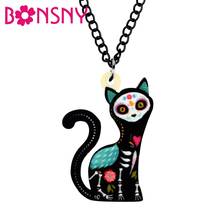 Bonsny Acrylic Halloween Floral Sitting Cat Necklace Chain Cartoon Animal Pets Choker Pendant Jewelry For Women Teen Charms Gift 2024 - buy cheap
