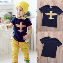 Camiseta de algodón para niños pequeños, ropa con estampado de avión azul, camisetas lisas, camisetas de manga corta, ropa 2024 - compra barato