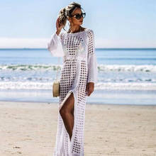 Bikini Cover-ups Women Flare Long Sleeve Knitted Beach Split Maxi Dress Summer Autumn Elegant Swimwear Cover Ups 2024 - buy cheap