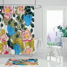 Cortina de ducha de flores tropicales, visillo de ducha de baño verde, impermeable, de poliéster o cus 2024 - compra barato