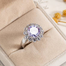 Luxury Female Big Purple Zircon Stone Ring  Silver Color Flower Ring Promise Wedding Bands Love Rings For Women Gift 2024 - buy cheap