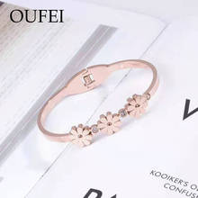 OUFEI-pulsera de acero inoxidable para mujer, en forma de flor, chapada en oro rosa, elegante, sencilla, venta al por mayor 2024 - compra barato
