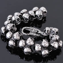 Gothic Skeleton Mens Bracelets Punk Rock Skull Head Chain Bracelet For Men 20/22CM Long Stainless Steel Jewelry Dropshipping 2024 - buy cheap