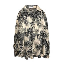 Chique casual manga longa solta blusa feminina chique botão oversize floral impressão tinta das senhoras túnica camisa 2021 verão feminino topos 2024 - compre barato