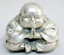 Antigo tibete prata sentado pequeno rindo estátua de buda 2024 - compre barato