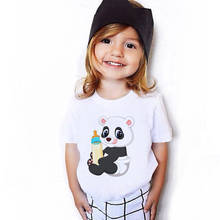 Camisa manga curta infantil, camiseta de manga curta para meninas 24 a 9, estampa de panda e sereia para crianças 2024 - compre barato