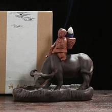 Incensário de cerâmica em formato de vaca e menino, queimador de incenso com refluxo reverso, decoração de mesa para casa ou artesanato 2024 - compre barato